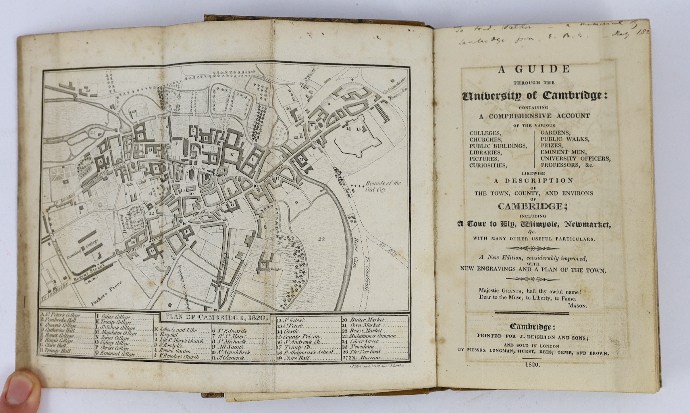 CAMBS: The Cambridge Guide, including historical and architectural notices of the public buildings ... new edition. folded plan and 8 plates, contemp. paper boards and printed label